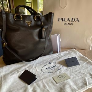 Prada Vitello Daino Large Shopping Tote w/Strap- new with tags